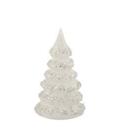 Sapin de Noël décoratif lignes pailletées en verre blanc 12x21cm