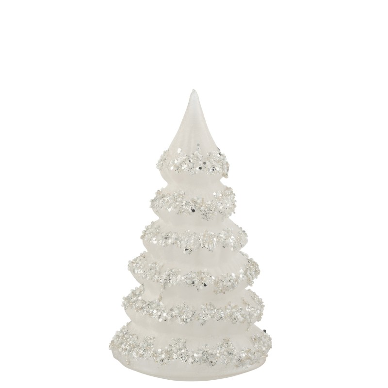 Albero di Natale decorativo con linee brillantinate in vetro bianco 12x21cm Albero di Natale decorativo con linee brillantinate in vetro bianco 12x21cm