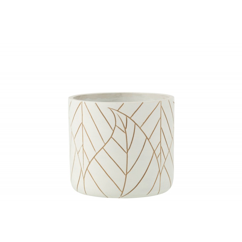 Cache pot blanc en céramique avec motif de feuilles dorées