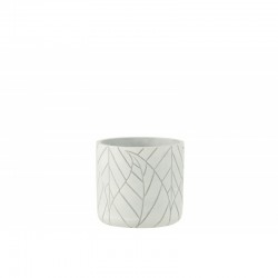Cache pot blanc en céramique avec motif de feuilles argent
