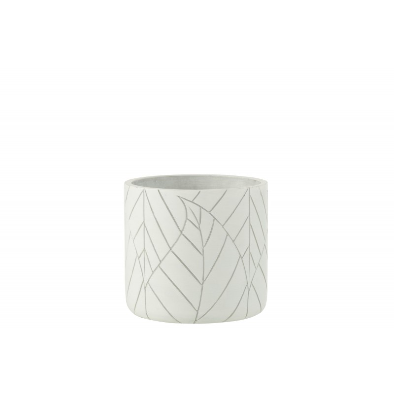 Cache pot blanc en céramique avec motif de feuilles argent