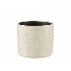 Cache pot blanc en céramique avec motif de feuilles