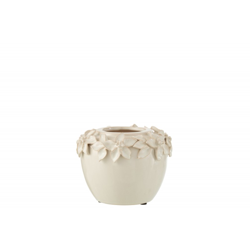 Cache pot en céramique blanc avec décoration de fleurs
