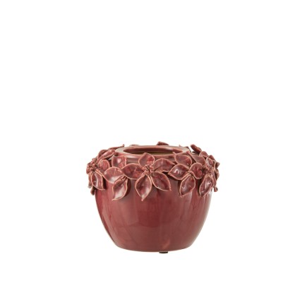 Cache pot en céramique rose avec décoration de fleurs