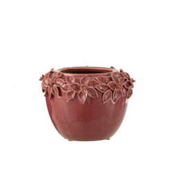 Cache pot en céramique rose avec décoration de fleurs
