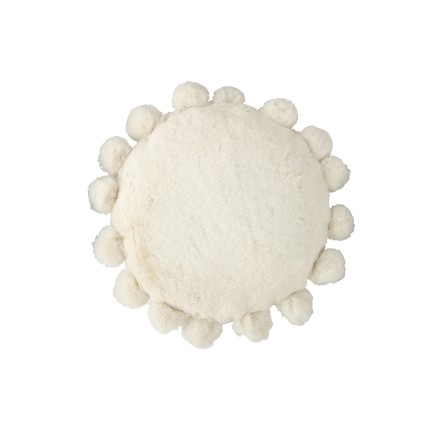 Coussin rond avec boules en polyester blanc 52x52cm