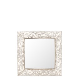 Espejo cuadrado con decoración de coral en metal champán 71x1x71cm.