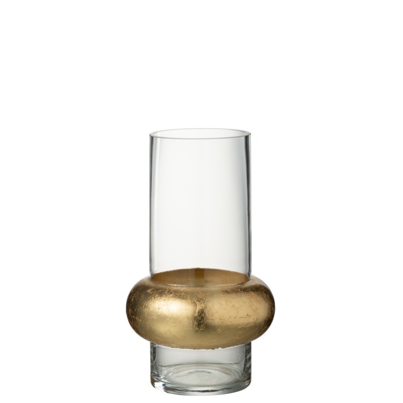 Vase cylindrique avec bague or en verre transparent 14x14x25 cm Vase cylindrique avec bague or en verre transparent 14x14x25 cm