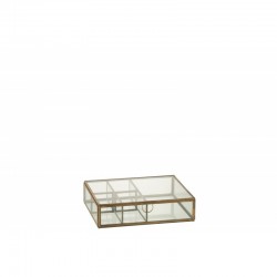 Caja rectangular de vidrio y metal bronce de 25x20x6cm