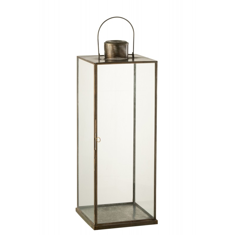 Lanterne carrée de 56cm de haut en verre et métal bronze