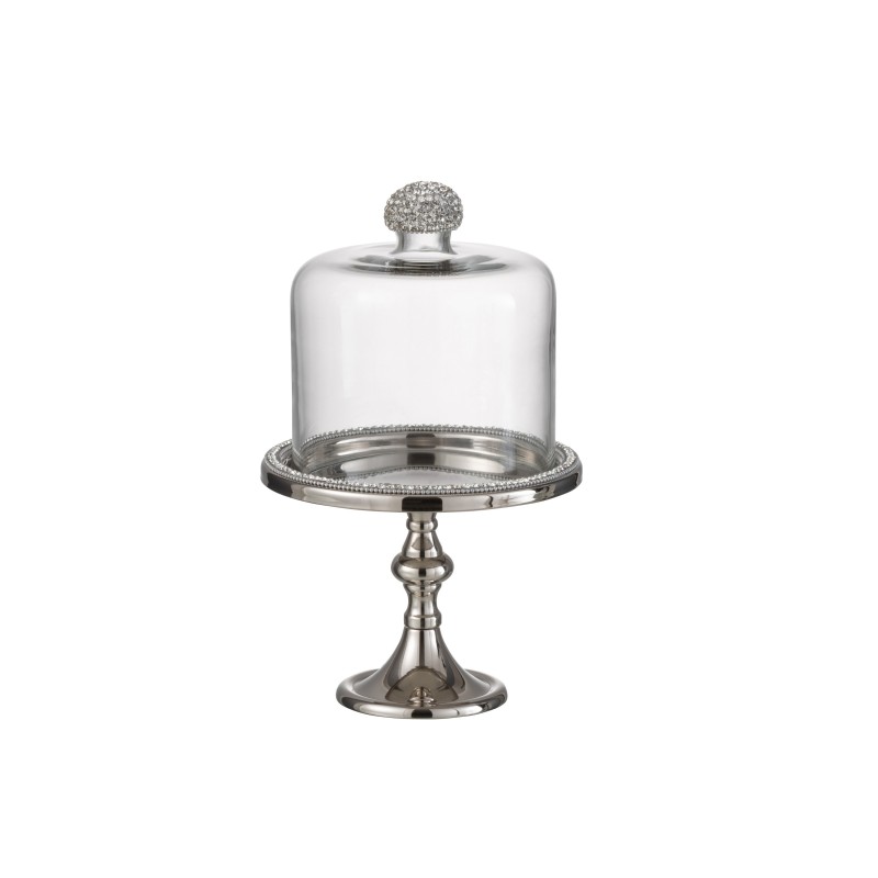 Plat à cloche sur pied en Aluminium Argent 17x17x28cm