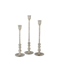 Conjunto de 3 candelabros de aluminio plateado de 10.5x10.5x45.5 cm