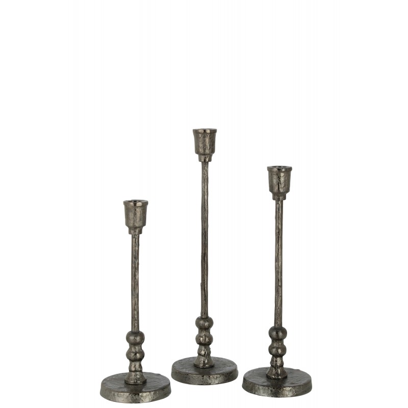 Conjunto de 3 candelabros de aluminio negro de 10x10x42 cm