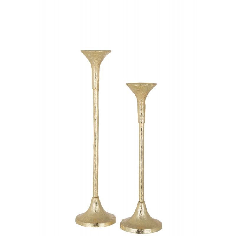 Conjunto de 2 candelabros de aluminio dorado de 47 y 39 cm de altura