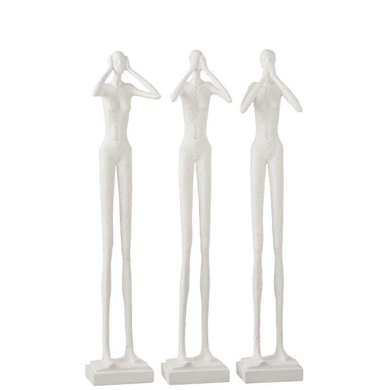 Conjunto de 3 figuras da sabedoria em tecido branco 13x10x60 cm Conjunto de 3 figuras da sabedoria em tecido branco 13x10x60 cm