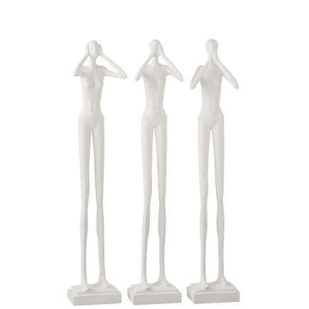 Set de 3 figurines de la sagesse en textile blanc 13x10x60 cm