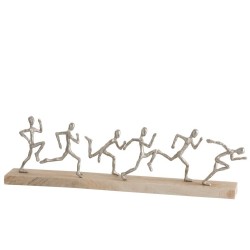 Statuettes de 6 coureurs sur socle en aluminium et bois 67x9x20 cm