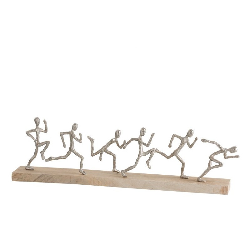 Statue de 6 coureurs en aluminium sur socle en bois naturel