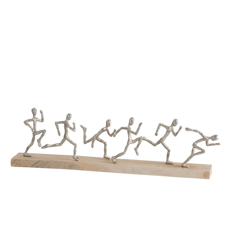 Statuettes de 6 coureurs sur socle en aluminium et bois 67x9x20 cm