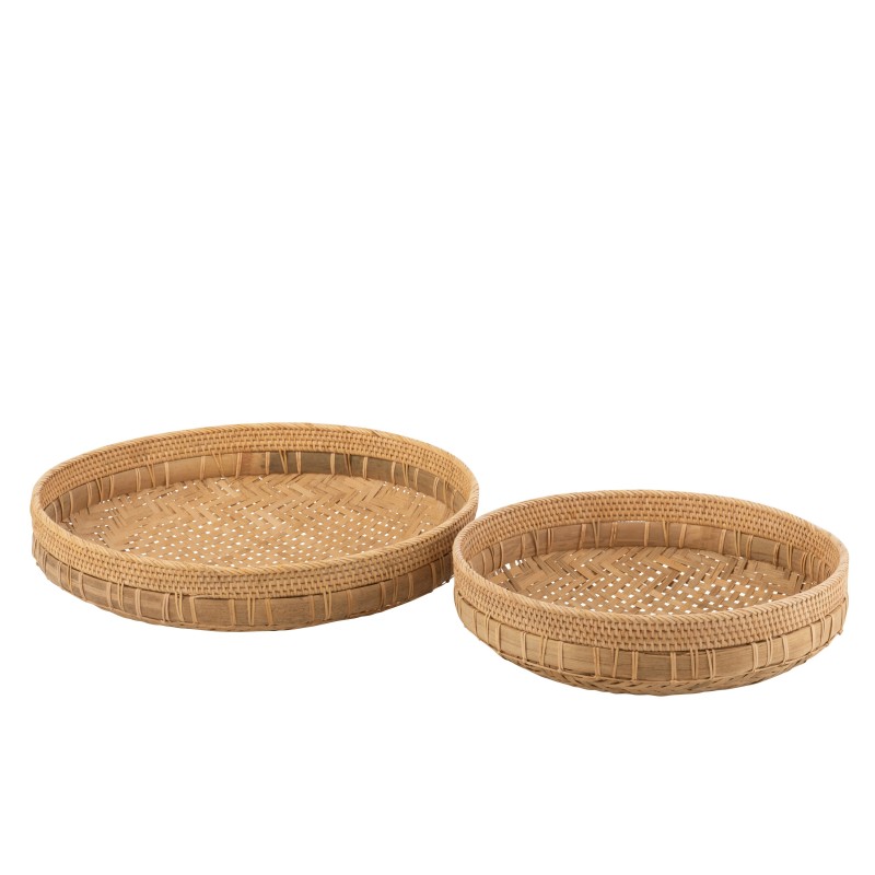 Set de 2 plats ronds en bois naturel 52x52x14.5 cm