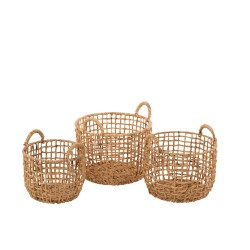 Set de 3 paniers avec anses en bois naturel 44x44x31 cm