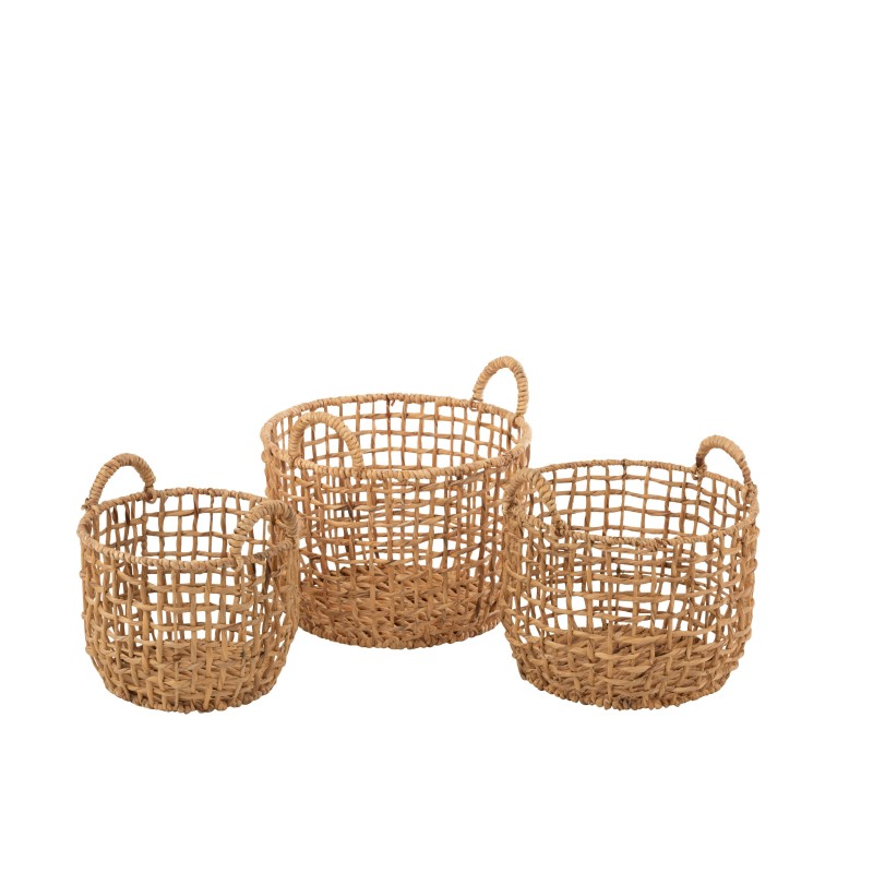 Set de 3 paniers avec anses en bois naturel 44x44x31 cm