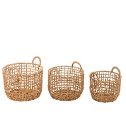 Set de 3 paniers avec anses en bois naturel 44x44x31 cm