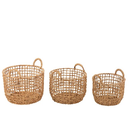 Set de 3 paniers avec anses en bois naturel 44x44x31 cm