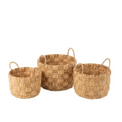 Set de 3 paniers avec anses en bois naturel 44x44x31 cm