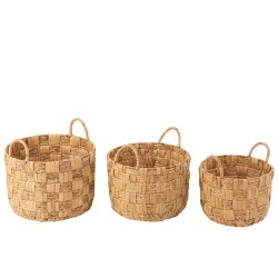 Set de 3 paniers avec anses en bois naturel 44x44x31 cm