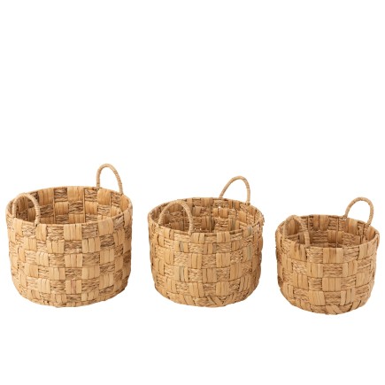 Set de 3 paniers avec anses en bois naturel 44x44x31 cm