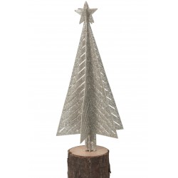 Sapin de Noël décoratif à led en bois - métal argent - naturel 8x8x17.5 cm