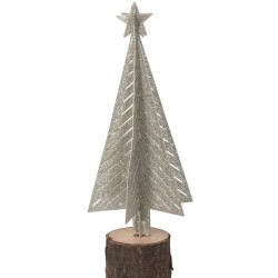 Árbol de Navidad decorativo de madera con luces led - metal plateado - natural 8x8x17.5 cm