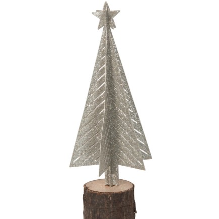 Árbol de Navidad decorativo de madera con luces led - metal plateado - natural 8x8x17.5 cm