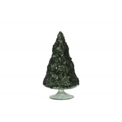 Sapin de Noël décoratif à led en verre vert 9.5x9.5x18 cm