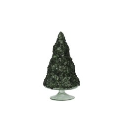 Sapin de Noël décoratif à led en verre vert 9.5x9.5x18 cm