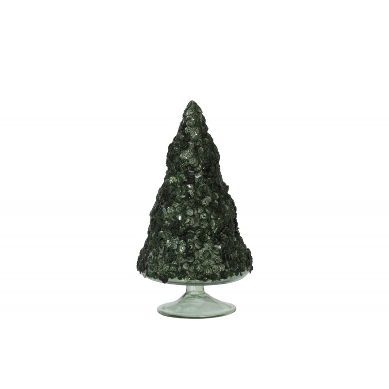 Sapin de Noël décoratif à led en verre vert 9.5x9.5x18 cm
