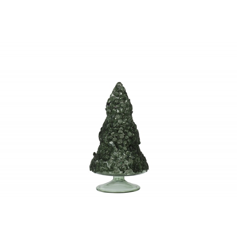 Sapin de Noël décoratif à led en verre vert 8.5x8.5x15.5 cm