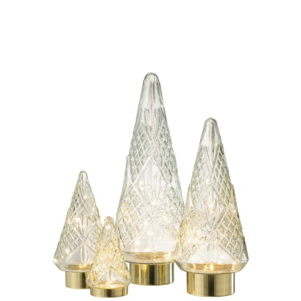 Árbol de Navidad decorativo con luces LED de vidrio transparente de 13x13x24.5 cm