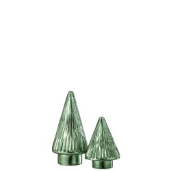Árbol de Navidad decorativo con luces LED de vidrio verde de 9x9x19 cm
