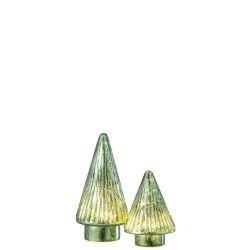 Árbol de Navidad decorativo con luces LED de vidrio verde de 9x9x19 cm