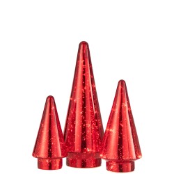 Albero di Natale decorativo a led in vetro rosso 10x10x24 cm