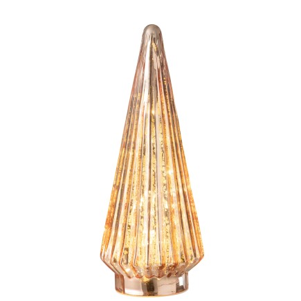 Árbol de Navidad decorativo con luces LED de vidrio rosa 11.5x11.5x33 cm