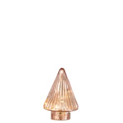 Árbol de Navidad decorativo con luces LED de vidrio rosa de 9x9x12.5 cm