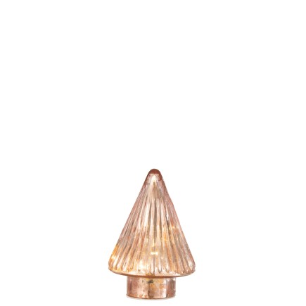 Árbol de Navidad decorativo con luces LED de vidrio rosa de 9x9x12.5 cm