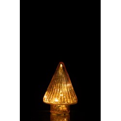 Árbol de Navidad decorativo con luces LED de vidrio rosa de 9x9x12.5 cm