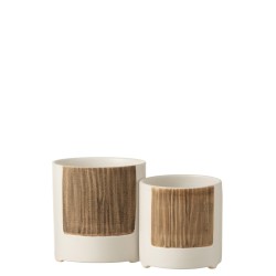 Maceta ibiza redondo cerámica blanco/marrón Alt. 15 cm