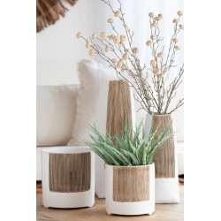 Maceta ibiza redondo cerámica blanco/marrón Alt. 15 cm