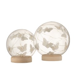 Campana bola led mariposas cristal/madera blanco/natural Alt. 16 cm
