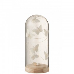 Cloche haute lumineuse avec papillon en verre 9x9x22cm